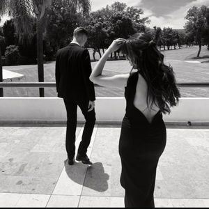 Black dress long open back